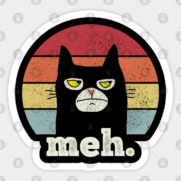 Funny Meh Cat, Black Cat Vintage Retro Style Sticker by silentboy